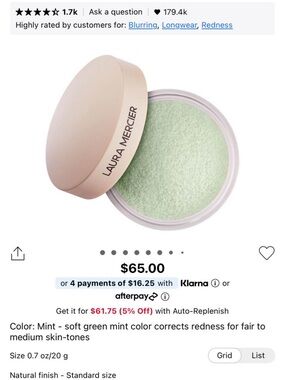 laura mercier Mint Color-Correcting Translucent Setting Powder